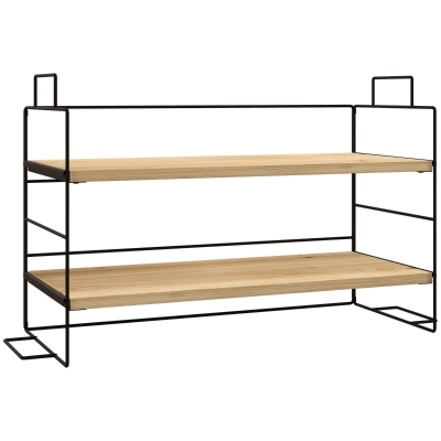 HOMCOM Organizador de oficina estante de almacenamiento de 2 niveles 42x16,5x24,5 cm estante de madera y estructura metálica negra