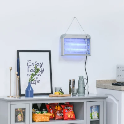Outsunny Lâmpada Anti-mosquito Elétrica com Luz Ultravioleta 20W com 2 Tubos LED Área de Ação 60m² 39x7.5x26.5 cm Branco