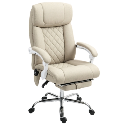 HOMCOM Silla de Oficina de Masaje con Respaldo Alto Reclinable con Calor Lumbar Reposapiés y Ruedas 66x70x112-120 cm Beige