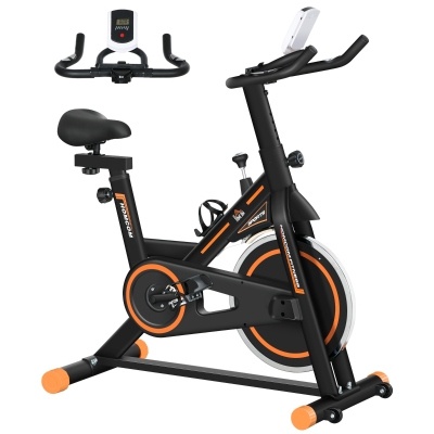 HOMCOM Bicicleta Estática con Volante de 8 kg Pantalla LCD Pulsómetro Sillín y Manillar Ajustables 103x48x115 cm Naranja