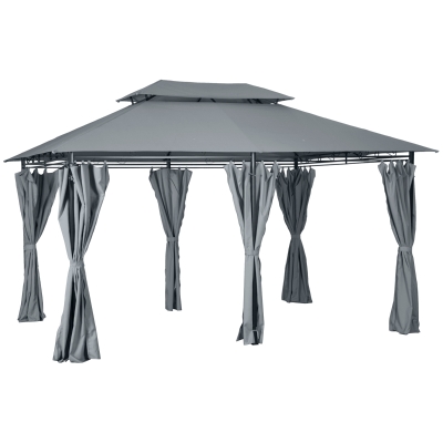 Outsunny 10 x 13ft Outdoor 2 Tier Steel Frame Gazebo with Curtains Black Grey