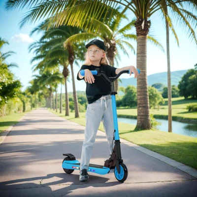 SPORTNOW Trotinete Elétrica Dobrável para Crianças 120 W Autonomia 6 km e Máximo 10 km/h com Travão Luzes LED 74x52x83-87 cm Azul