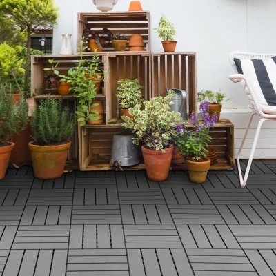 Outsunny Caillebotis Terrasse Composite Noir 9pcs