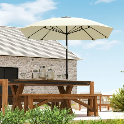 Outsunny Sombrilla de Jardín 233x233 cm Ángulo Ajustable Impermeable Poste de Aluminio Varillas de Fibra de Vidrio Manivela Crema
