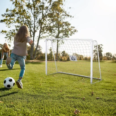 HOMCOM But Football Métal Blanc 186x62x123cm Piquets Inclus