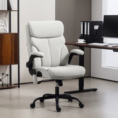 HOMCOM Silla de Oficina con Masaje Altura Ajustable y Reposabrazos Abatibles Tapizado Transpirable 66x67x113-121 cm Gris