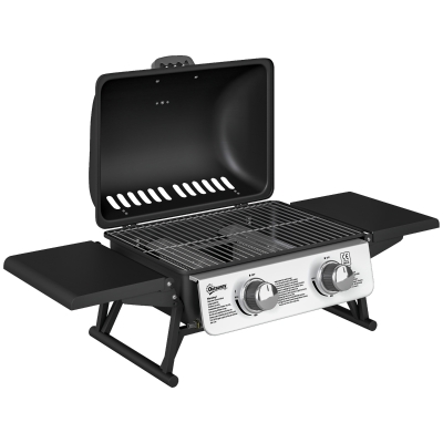 Outsunny Barbacoa de Gas Compacta con 2 Quemadores Termómetro Estantes Laterales Plegables y Bandeja de Goteo 101x48x41 cm Negro