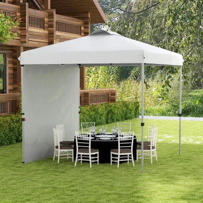 Outsunny Carpa Plegable de Jardín de 2,5x2,5 m con Altura Ajustable Anti-UV con 1 Pared Lateral y Bolsas de Arena Blanco