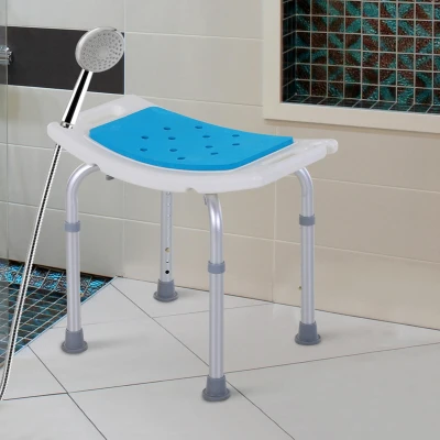 HOMCOM Sgabello da doccia 52cm x 31cm x 39-52cm Blu, Bianco, Argento