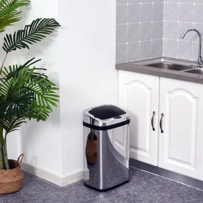 HOMCOM Edelstahl Automatik Sensor Mülleimer Abfalleimer IR Sensor mit/ohne Inneneimer rund viereckig (30L/viereckig)