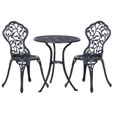 Outsunny 3 Pcs Aluminium Bistro Set Dining Table Chairs Black