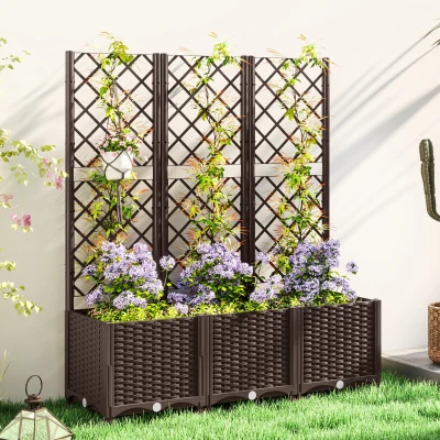 Outsunny Jardinera con Enrejado de Plástico para Plantas Trepadoras con Drenaje y Amplio Espacio de Cultivo 120x40x135 cm Marrón