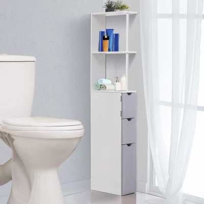 HOMCOM Armário Alto para Casa de Banho com 2 Prateleiras 1 Porta e 2 Gavetas 15x33x136 cm Branco