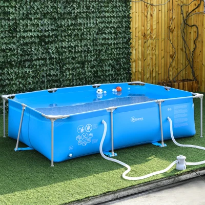 Outsunny Piscina Desmontable Tubular 292x190x75 cm con Depuradora de Cartucho 1200L/H Piscina Rectangular de Exterior para Adultos y Niños 3600L Azul
