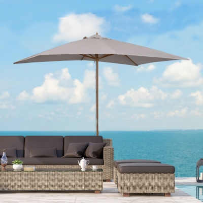 Outsunny Sombrilla de Jardín 295x200x255 cm con Mástil de Madera Varillas de Bambú y Polea Parasol Rectangular para Terraza Gris