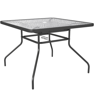 Outsunny Garden Dining Table Glass Top Umbrella Hole 100x100cm