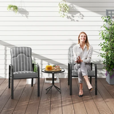 Outsunny 3-Piece Patio Bistro Set Metal Frame Grey