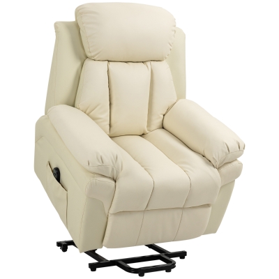 HOMCOM Fotoliu Relax Electric cu Funcție de Ridicare, Tapițerie Groasă și Telecomandă, 96x93x105 cm, Crem