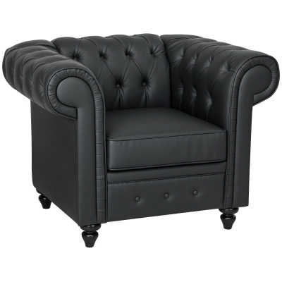 Fotoliu Chesterfield din Piele Ecologică PU, Negru