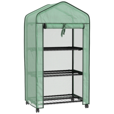 Outsunny Mini Serre 3 Étagères Bâche PE 4 Roulettes