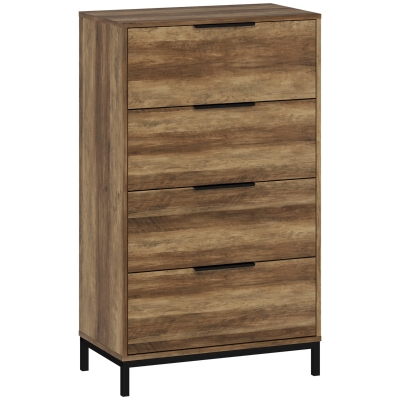 HOMCOM Cómoda para Dormitorio Alta con 4 Cajones Tiradores Metálicos Cajonera Estrecha para Salón Pasillo 62x35x105 cm Natural