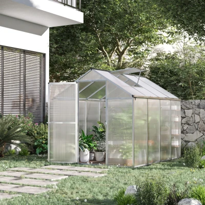 Outsunny Gewächshaus aus Aluminium und Polycarbonat in 4,6 m², Maße 2,42L x 1,9B x 1,95H m, Lüftungsfenster, Tür mit Riegel