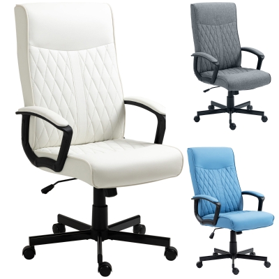 Vinsetto Silla de Oficina con Respaldo Alto Altura Ajustable y Función de Inclinación 65x65x102-112,5 cm Blanco Roto