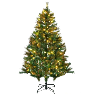 HOMCOM 1.5m Pre-Lit Xmas Tree Warm White LED Metal Stand