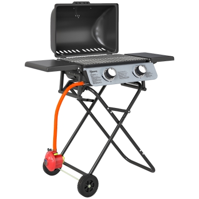 Outsunny Portable 2-Burner Gas BBQ Folding Trolley Black