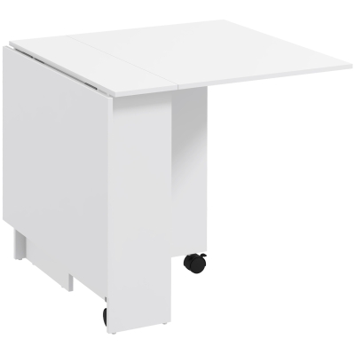 HOMCOM Masă Pliabilă și Extensibilă pentru 4-6 Persoane cu 2 Rafturi și 2 Roți, din Lemn și Metal, 140x80x74 cm, Alb(m-11)