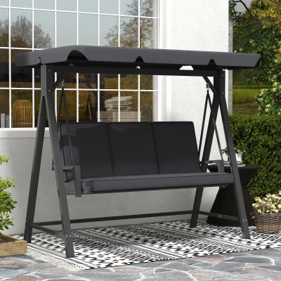 Outsunny 3-Seater Garden Swing Bench with Canopy Dark Grey