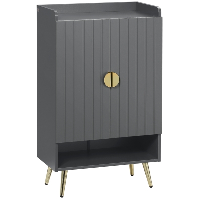 HOMCOM Modern Shoe Cabinet Grey with 2 Doors & Adjustable Shelves