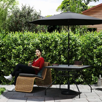 Outsunny Garden Dining Table Glass Top Umbrella Hole 100x100cm