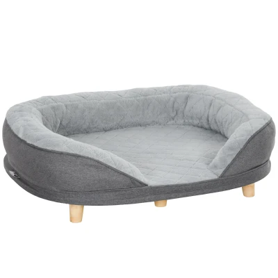 PawHut Canapea pentru câini cu tapițerie, pat pentru câini de talie mare și medie până la 25kg, 90x78x25cm, gri