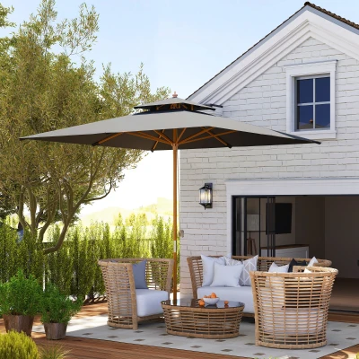 Outsunny Garden Sun Umbrella Double Tier Black 3x3m