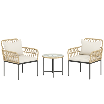 Outsunny 3pc Rattan Bistro Set with Cushions Beige