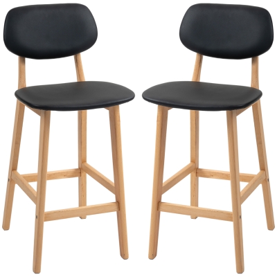 Set 2 Scaune de Bar cu spătar din piele ecologică, negru