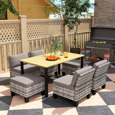 Outsunny 7-Piece Rattan Dining Set 6-Seater Grey