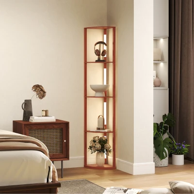 HOMCOM Corner Floor Lamp Modern Tall LED Brown