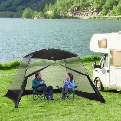 Outsunny Tenda da Spiaggia a Rete Anti UV per 4 Persone 3x3m Nero