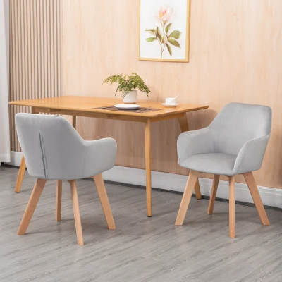 HOMCOM 2er-Set Stühle, Esszimmerstühle, Samtoptik, Holzbeine, 54 cm x 57 cm x 80 cm, Grau + Natur
