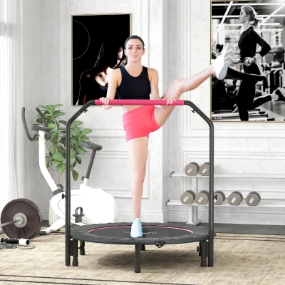 HOMCOM Mini Fitness Trampoline Adjustable Handle Pink 48"