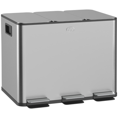 Coș de Gunoi cu 3 Compartimente de 20L, 61.9x36.6x56.7 cm