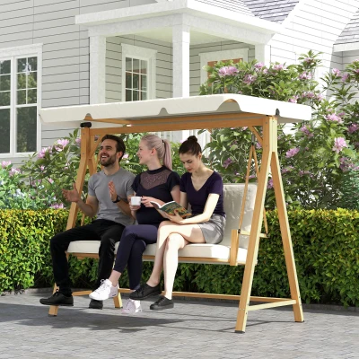 Outsunny Hollywoodschaukel mit verstellbarem Sonnendach Sitzauflage, 3-Sitzer bis 330kg 198 x 120 x 170cm, Beige