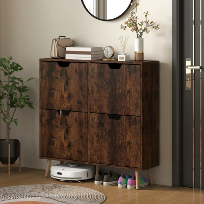 HOMCOM Mobile Scarpiera a 4 Cassetti Ribaltabili in Legno Marrone