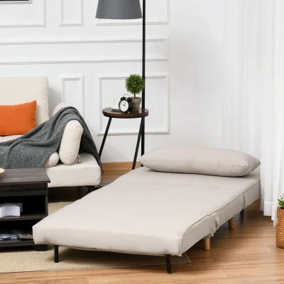 HOMCOM Poltrona Letto Beige Traspirante con Schienale Regolabile