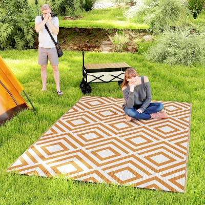 Outsunny Tappeto Esterno Reversibile Geometrico 182x274cm Marrone
