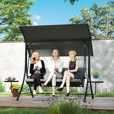 Outsunny 3-Seater Swing Chair Adjustable Canopy Outdoor Dark Grey