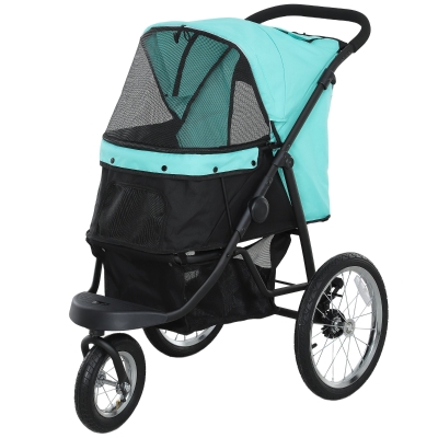 PawHut Wózek dla psów i kotów, do 10 kg, z koszem na akcesoria, systemem składania jednym kliknięciem, Turkus