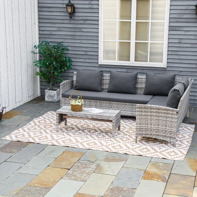 Outsunny Tappeto Esterno Reversibile Geometrico 2.74x1.82m Caffè